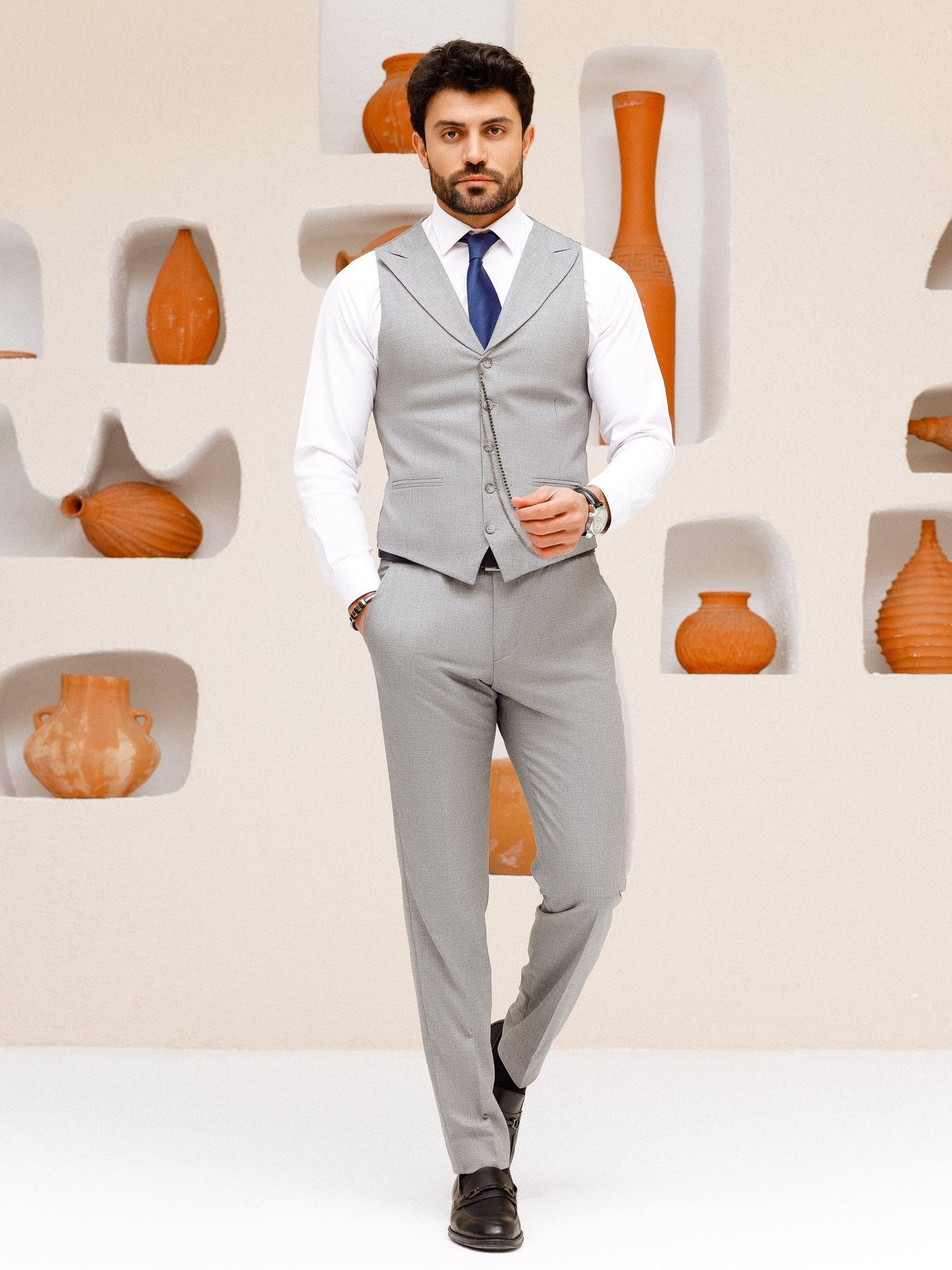 Grey Slim-Fit Suit 3-Piece VIOSSI