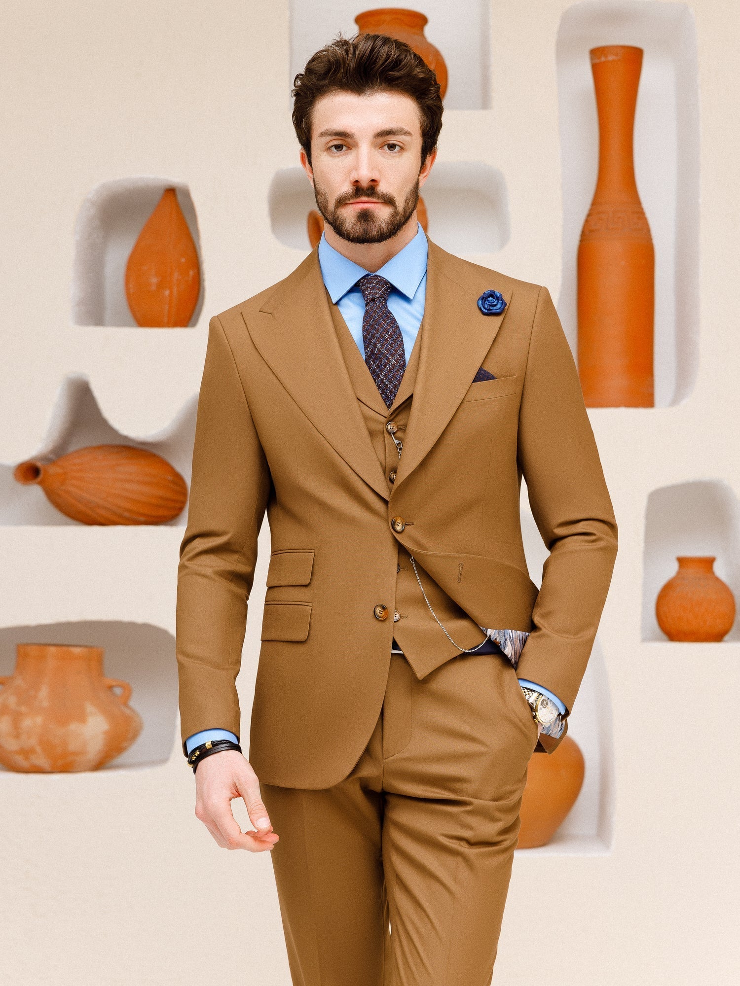 Brown Slim-Fit Suit 3-Piece VIOSSI