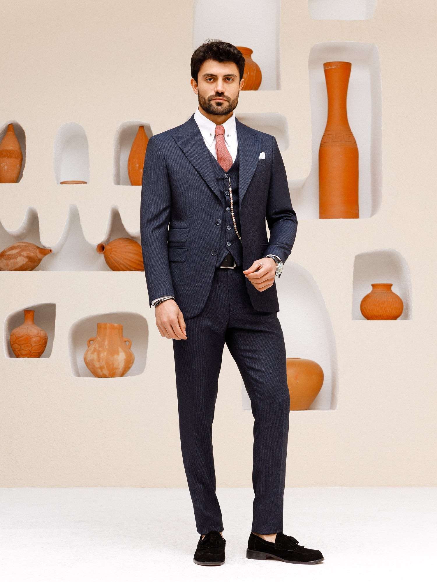 Navy Striped Slim-Fit Suit 3-Piece VIOSSI