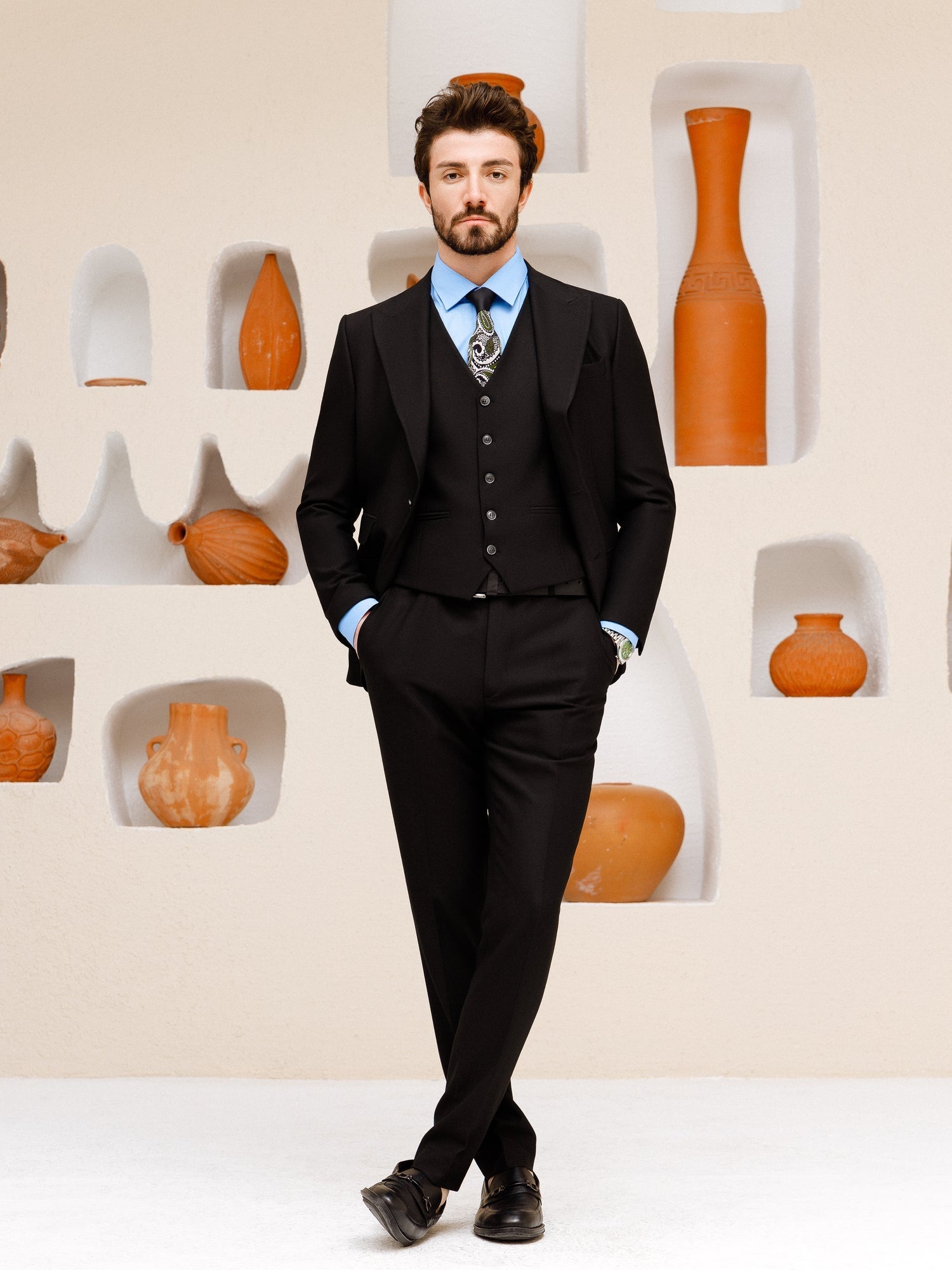 Black Slim-Fit Suit 3-Piece VIOSSI