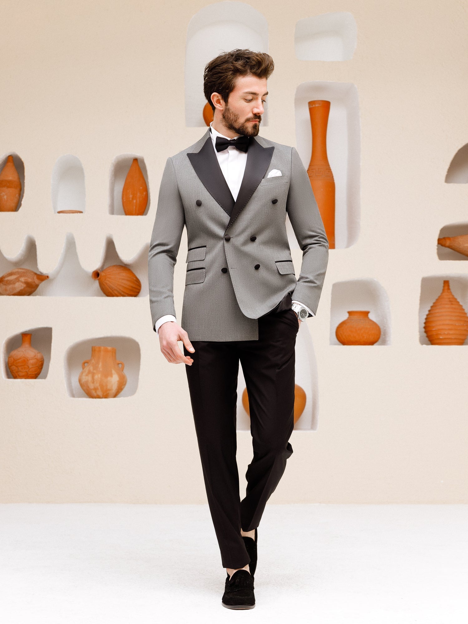 Grey Double Breasted Tuxedo 2-Piece - BRABION