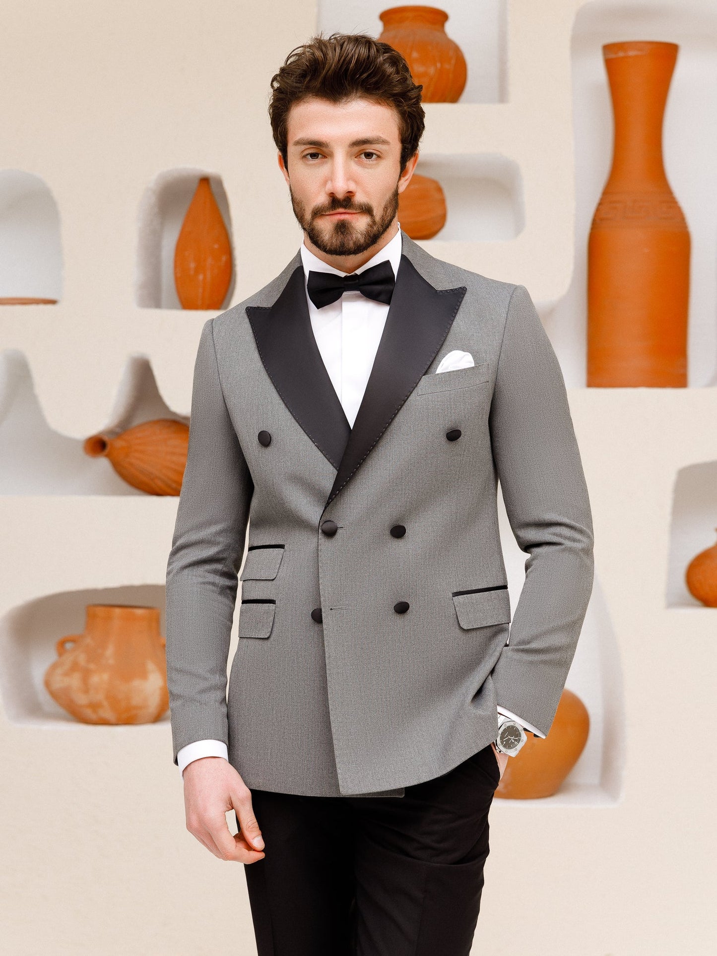 Grey Double Breasted Tuxedo 2-Piece - BRABION