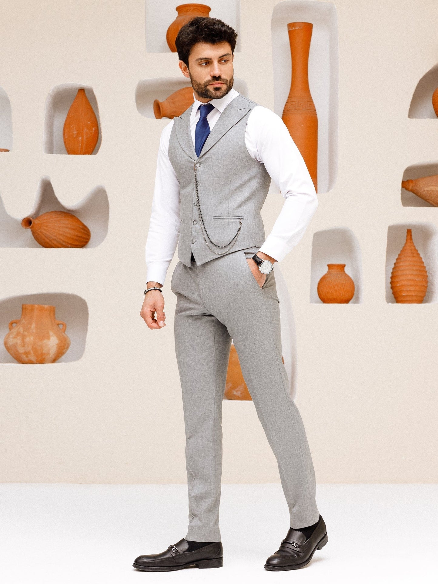 Grey Slim-Fit Suit 3-Piece VIOSSI