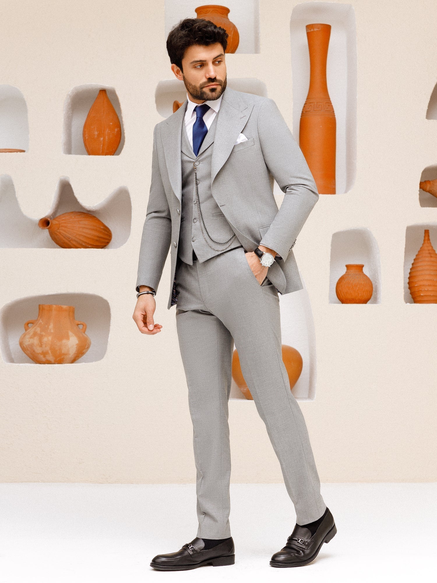 Grey Slim-Fit Suit 3-Piece VIOSSI