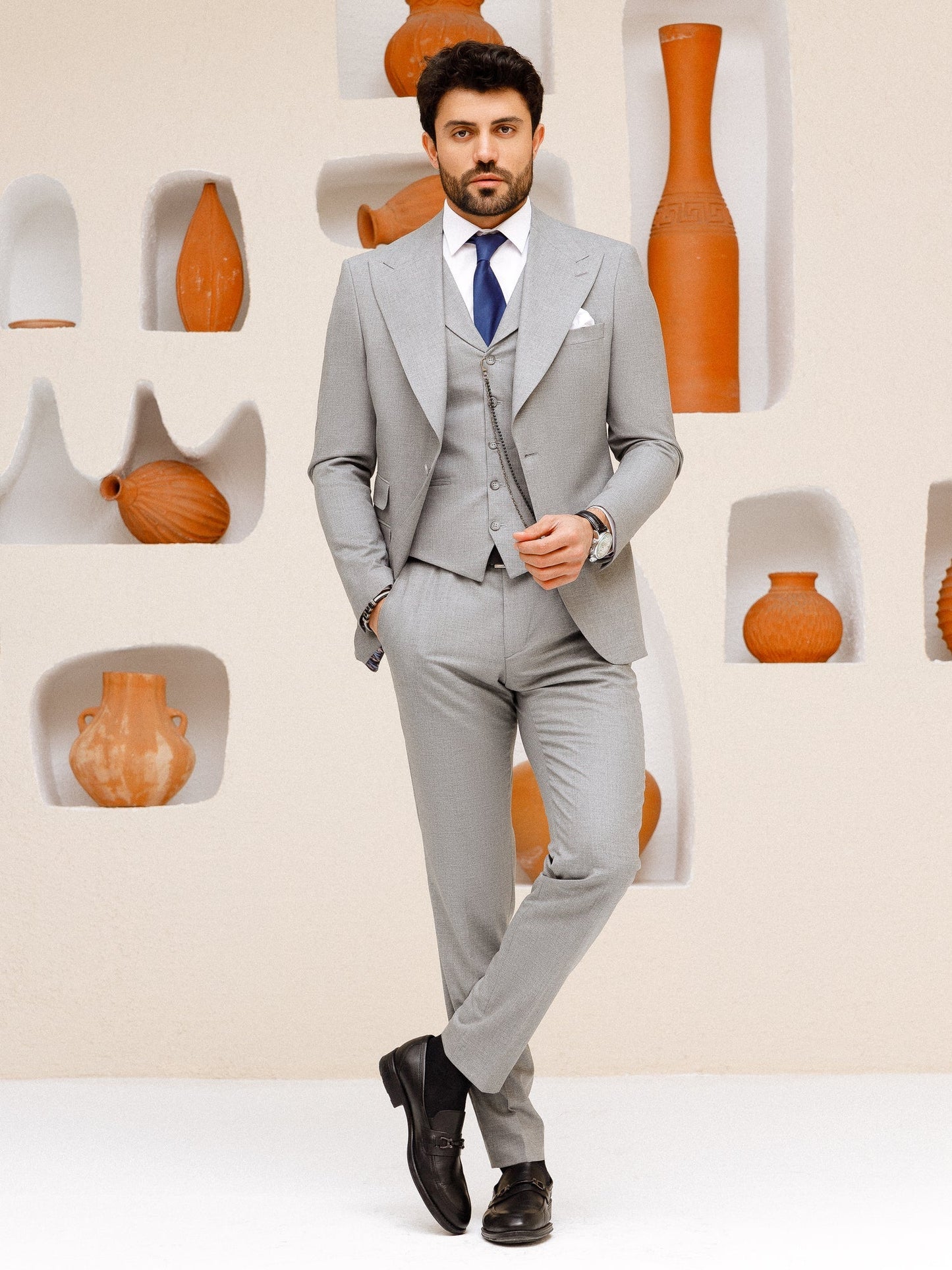 Grey Slim-Fit Suit 3-Piece VIOSSI