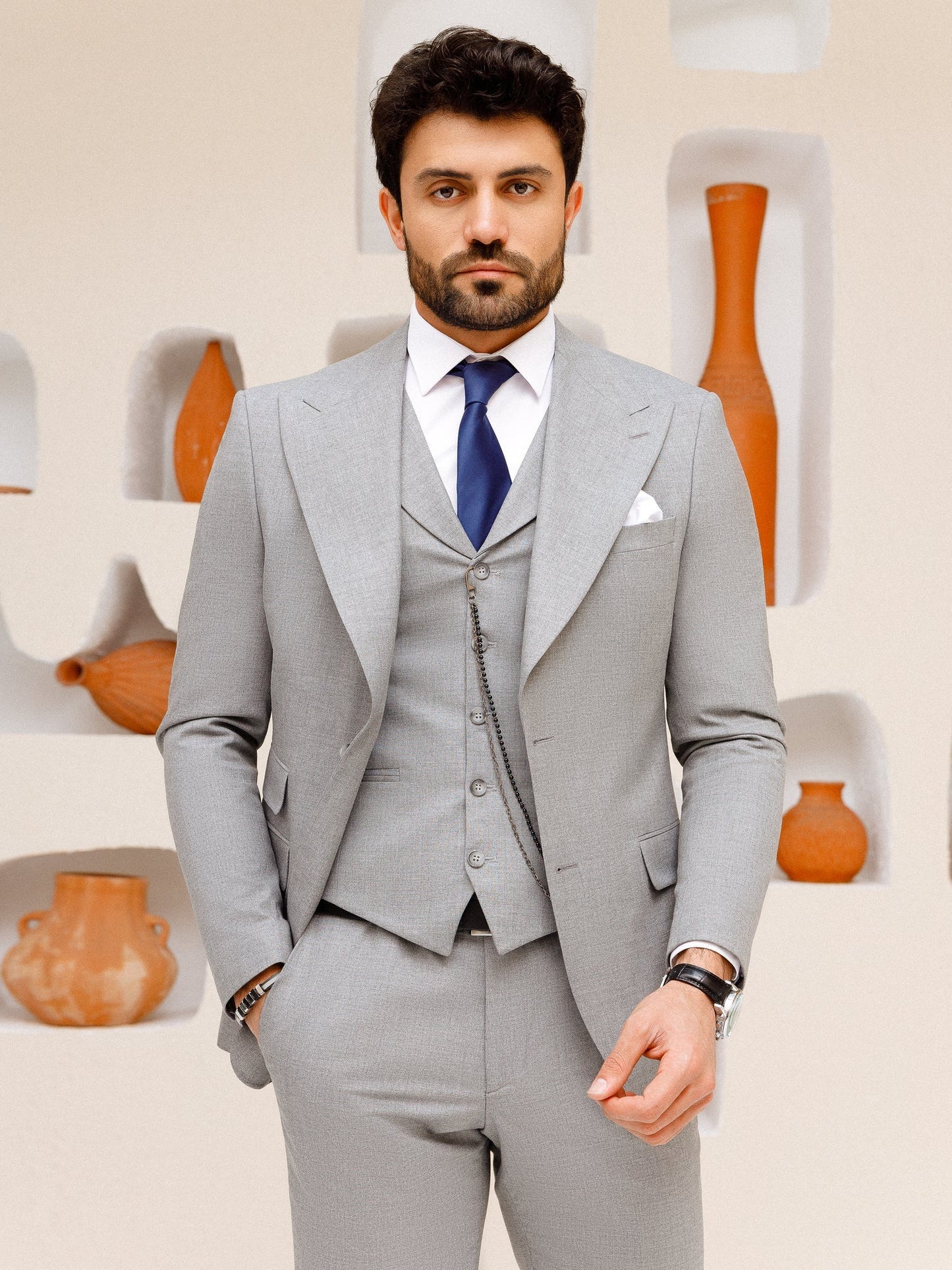 Grey Slim-Fit Suit 3-Piece VIOSSI