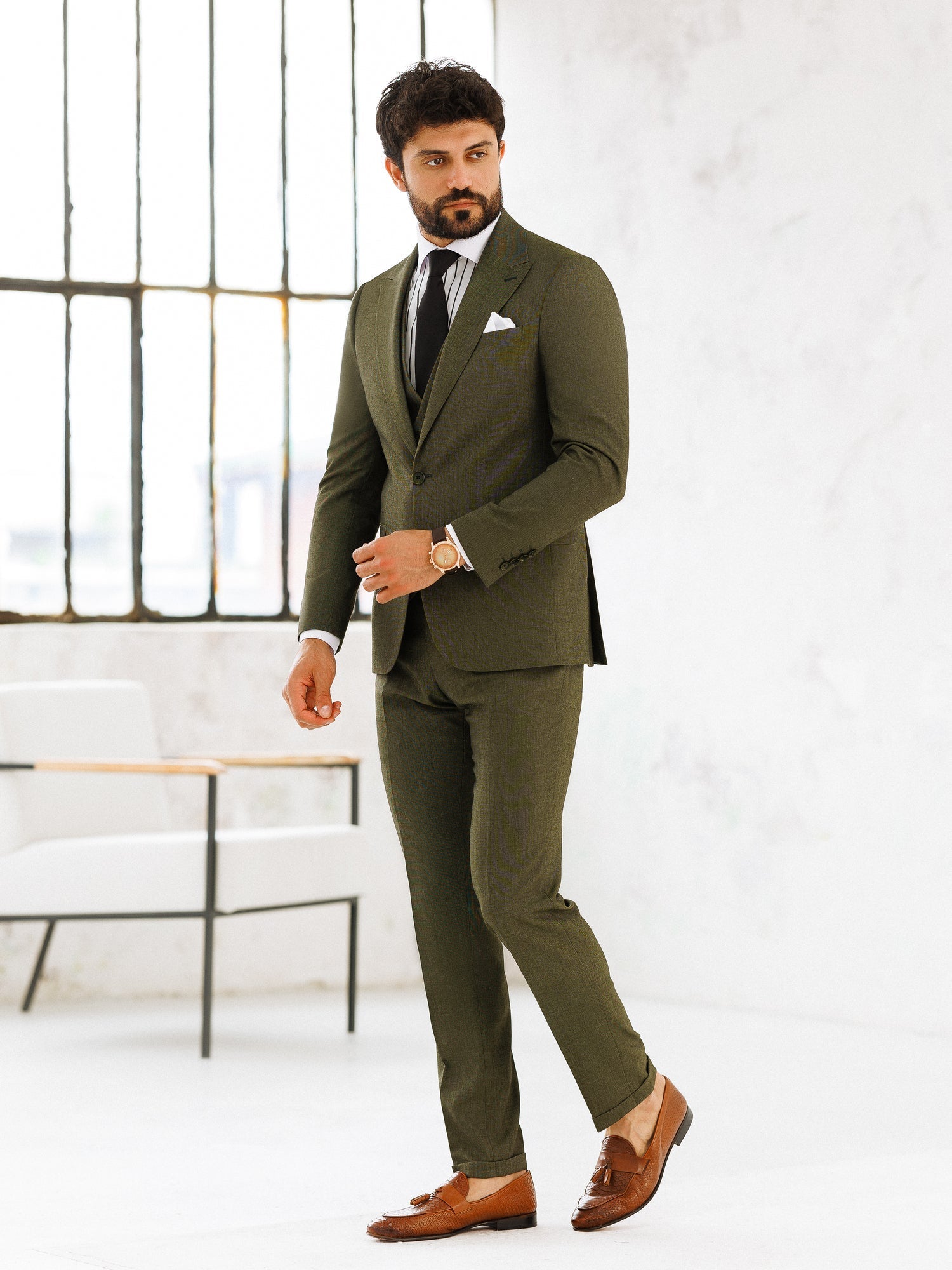 Khaki Slim-Fit Suit 3-Piece VIOSSI