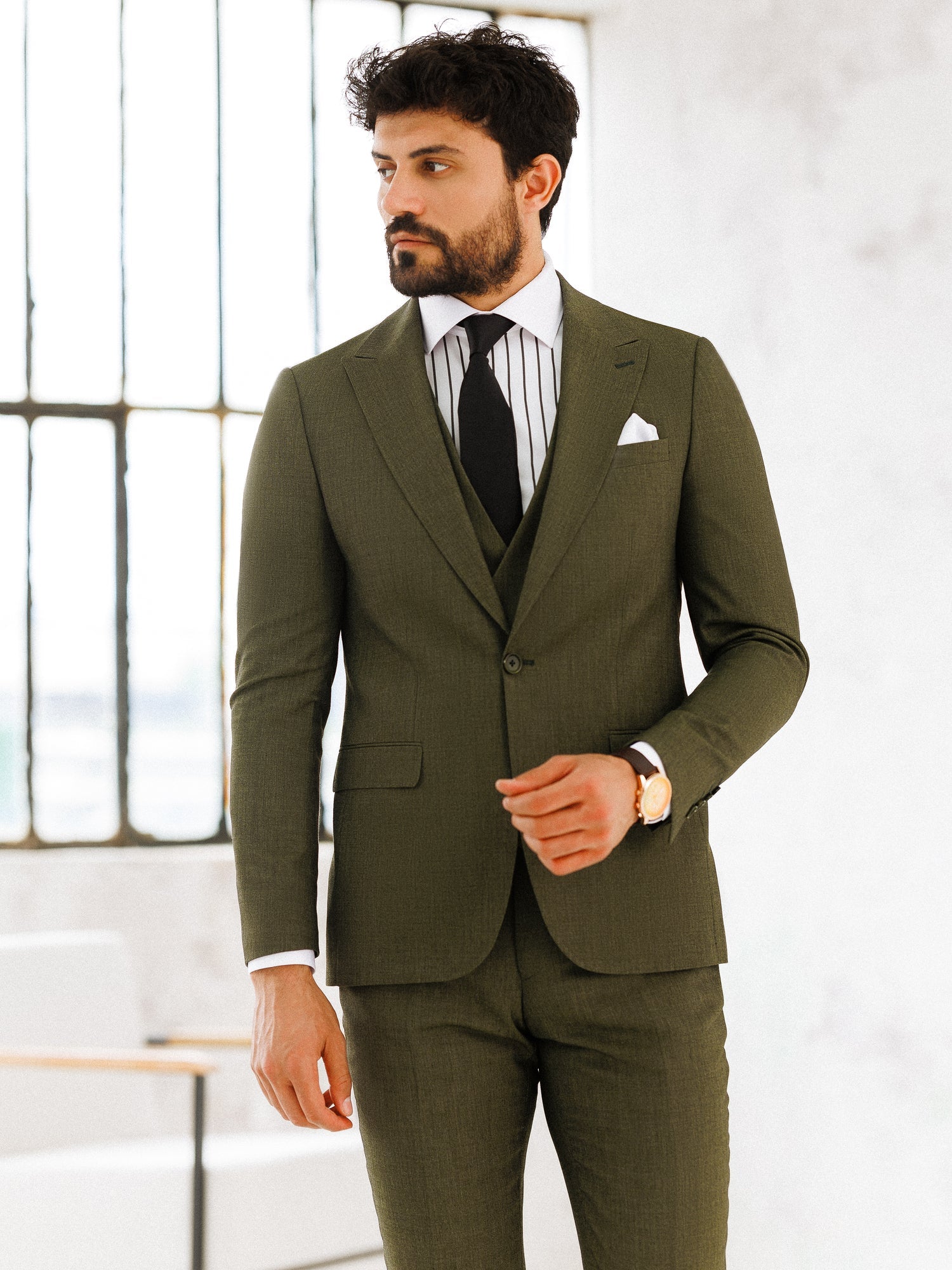 Khaki Slim-Fit Suit 3-Piece VIOSSI