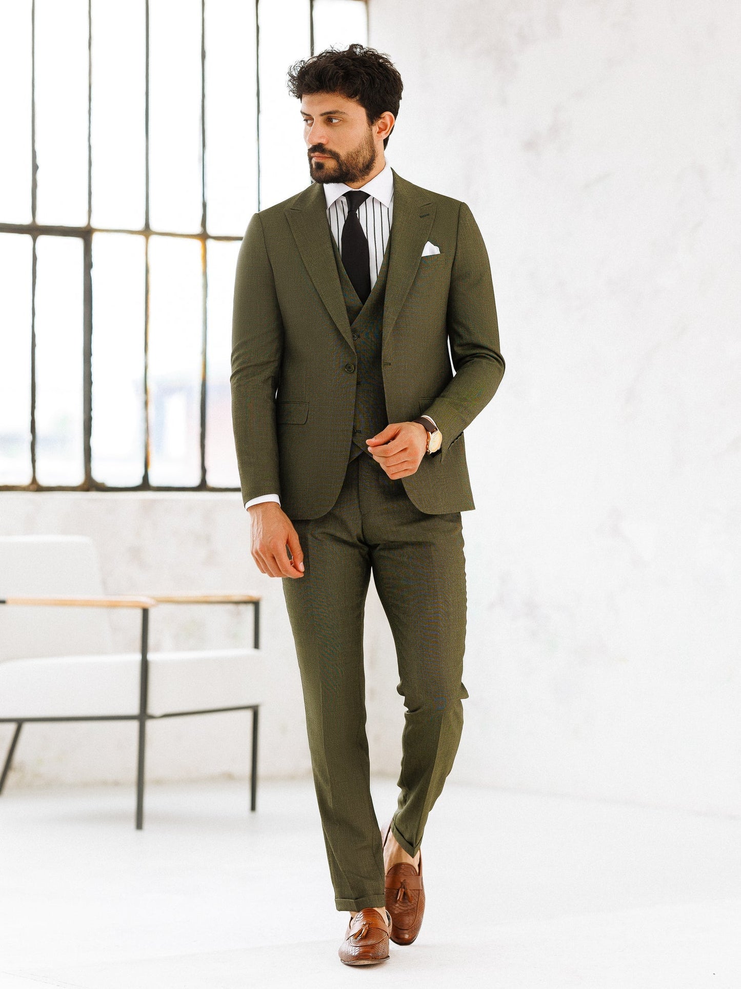 Khaki Slim-Fit Suit 3-Piece VIOSSI