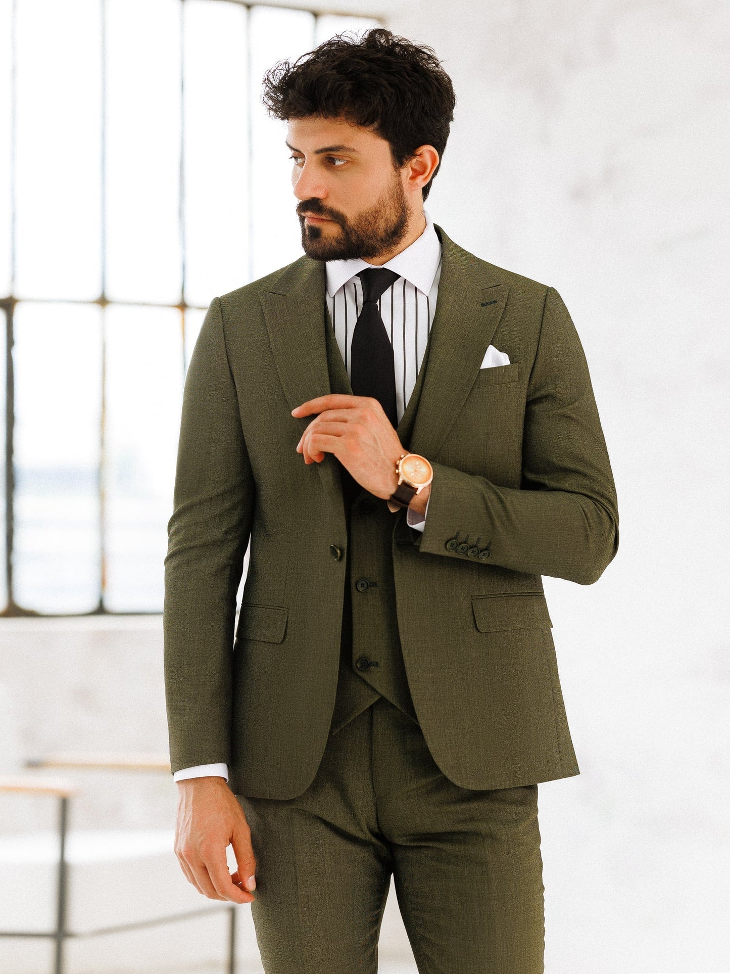 Khaki Slim-Fit Suit 3-Piece VIOSSI