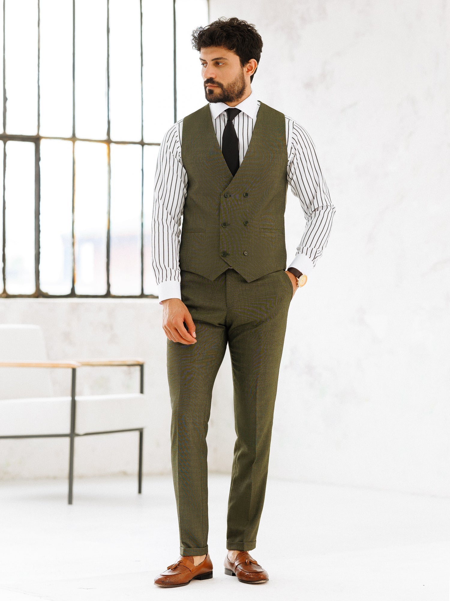 Khaki Slim-Fit Suit 3-Piece VIOSSI