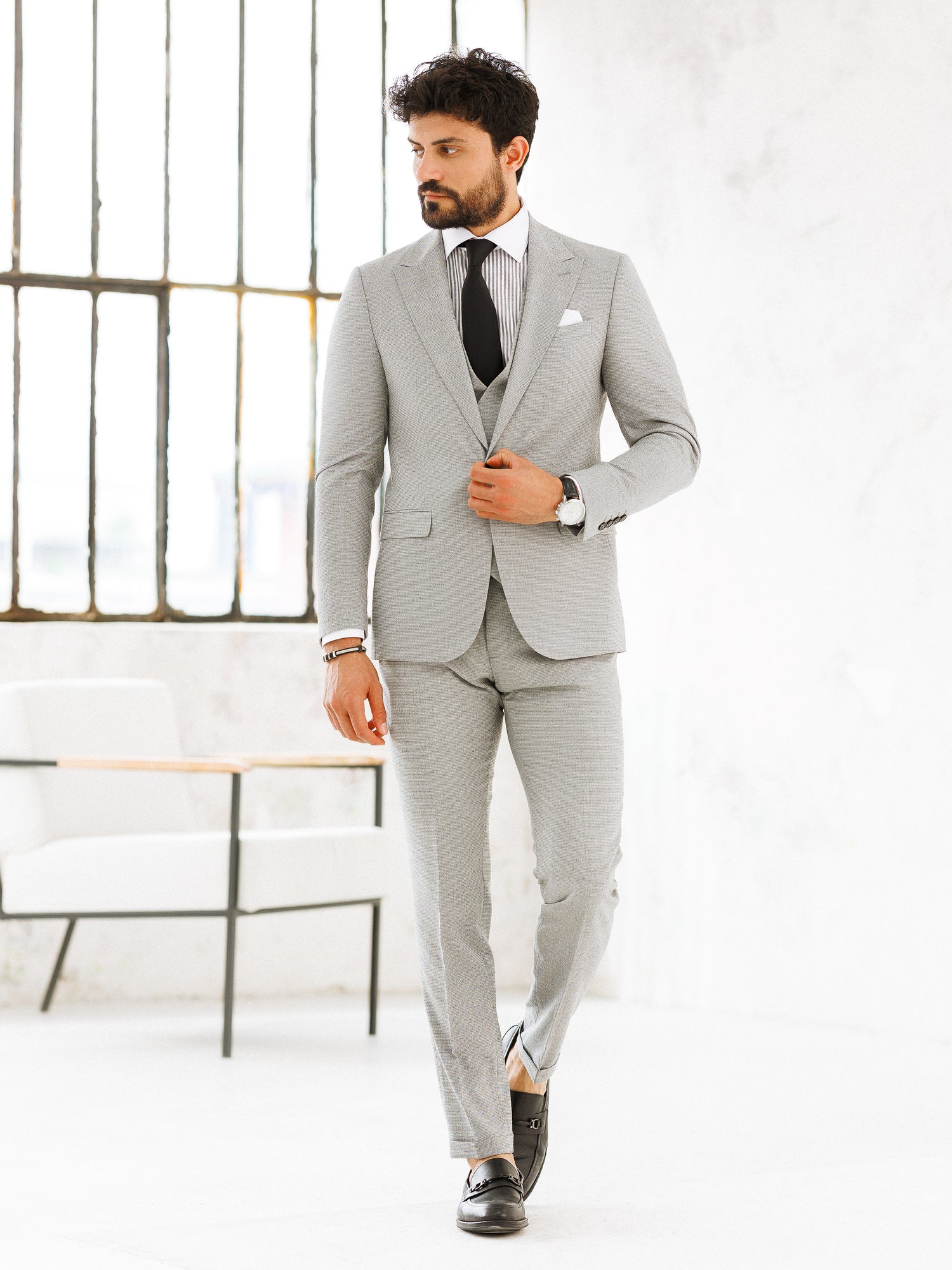 Light Grey Slim-Fit Suit 3-Piece VIOSSI
