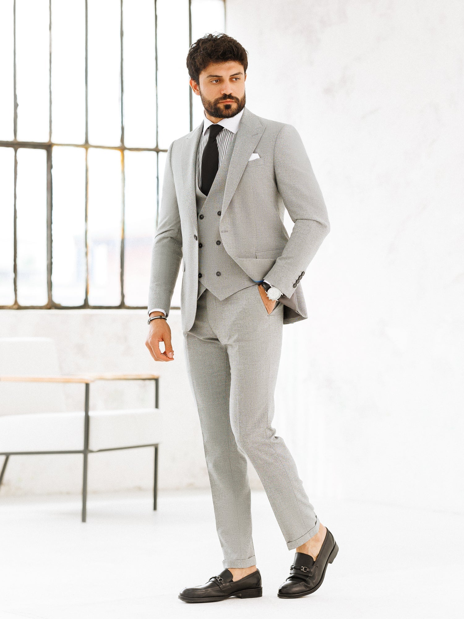 Light Grey Slim-Fit Suit 3-Piece VIOSSI