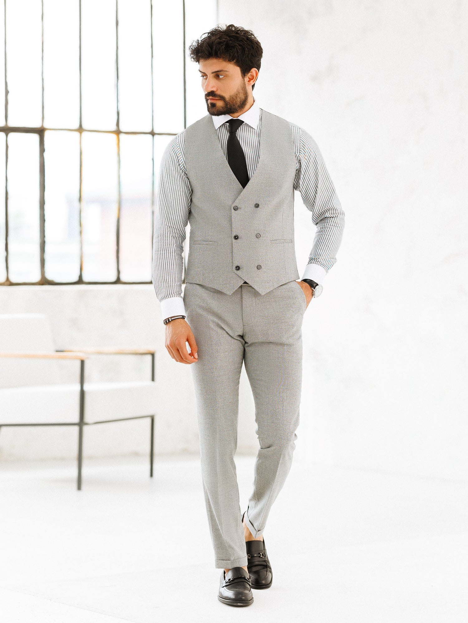 Light Grey Slim-Fit Suit 3-Piece VIOSSI