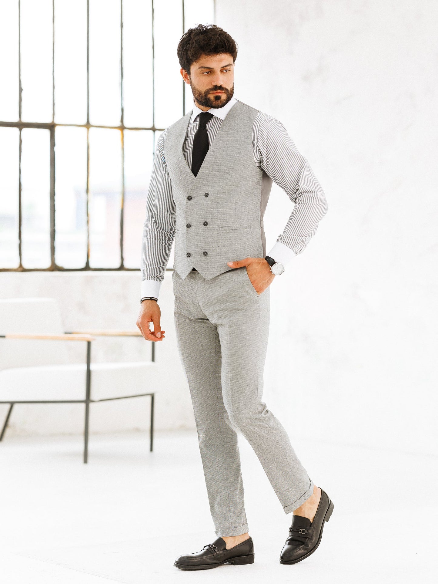 Light Grey Slim-Fit Suit 3-Piece VIOSSI