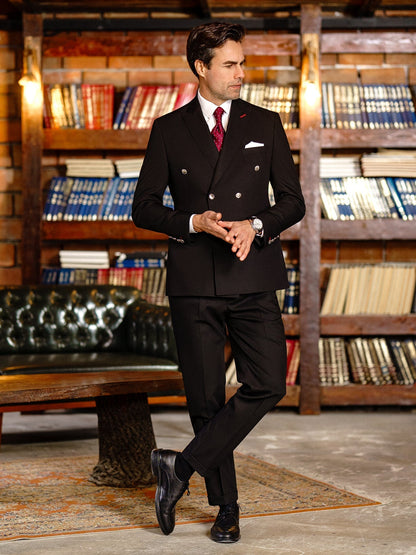 Black Double Breasted Suit 2-Piece VIOSSI