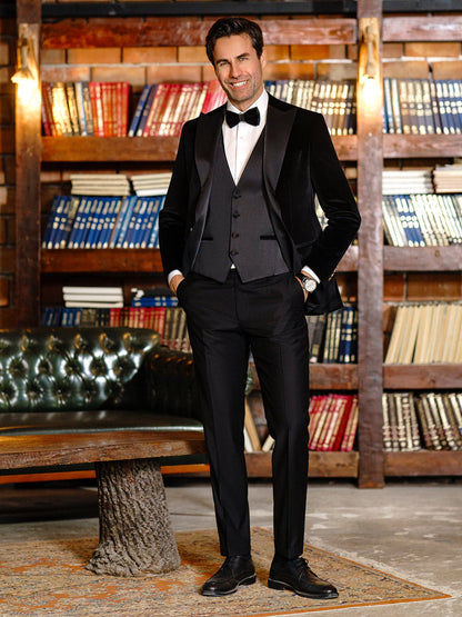Black Velvet Slim-Fit Tuxedo 3-Piece - BRABION