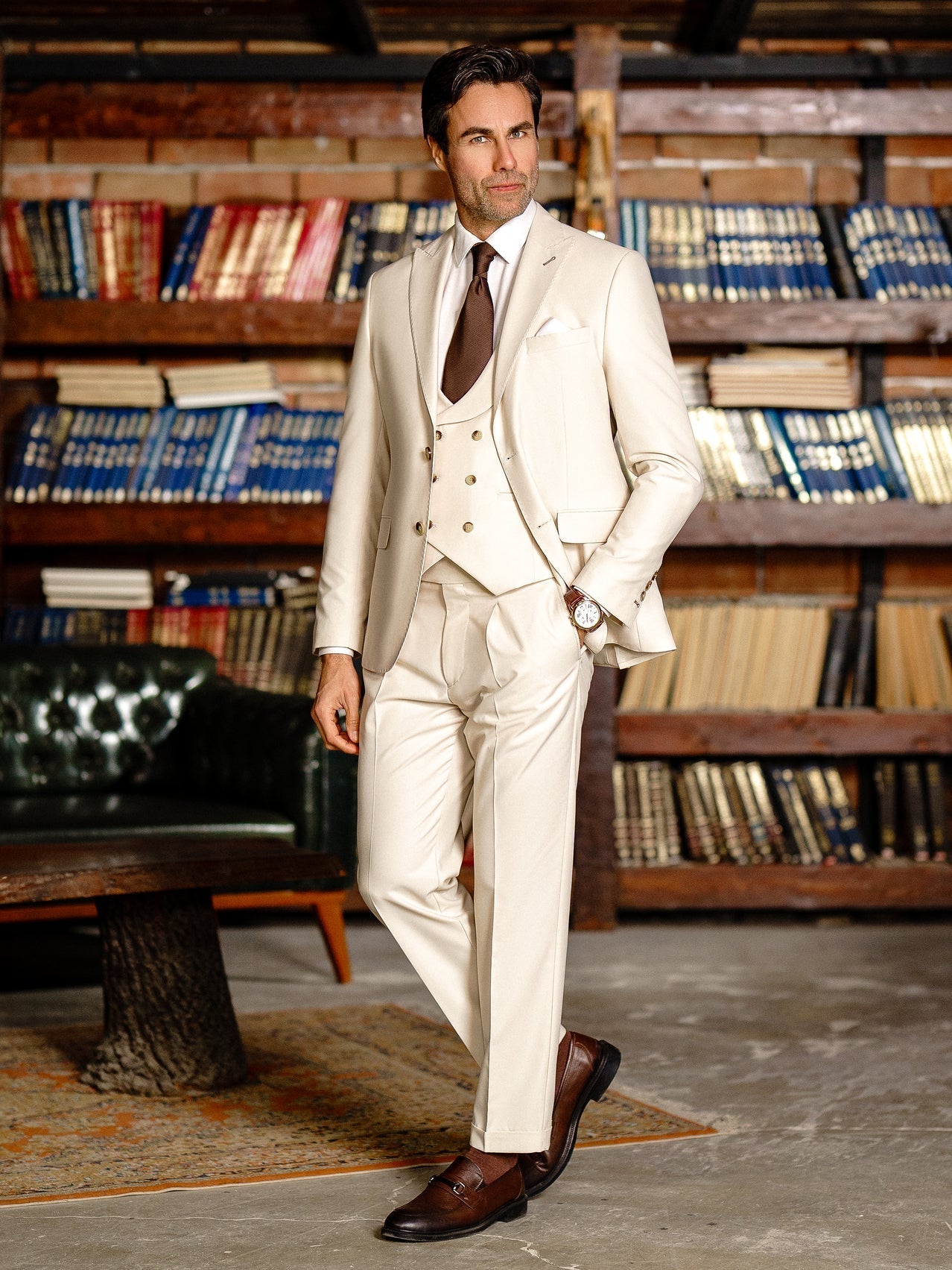 Beige Modern-Fit Suit 3-Piece VIOSSI