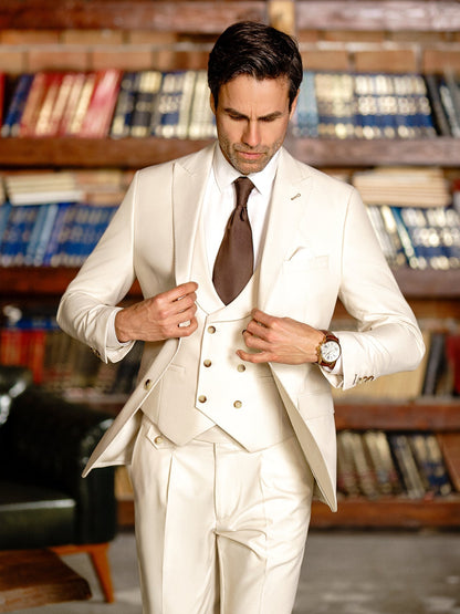 Beige Modern-Fit Suit 3-Piece VIOSSI