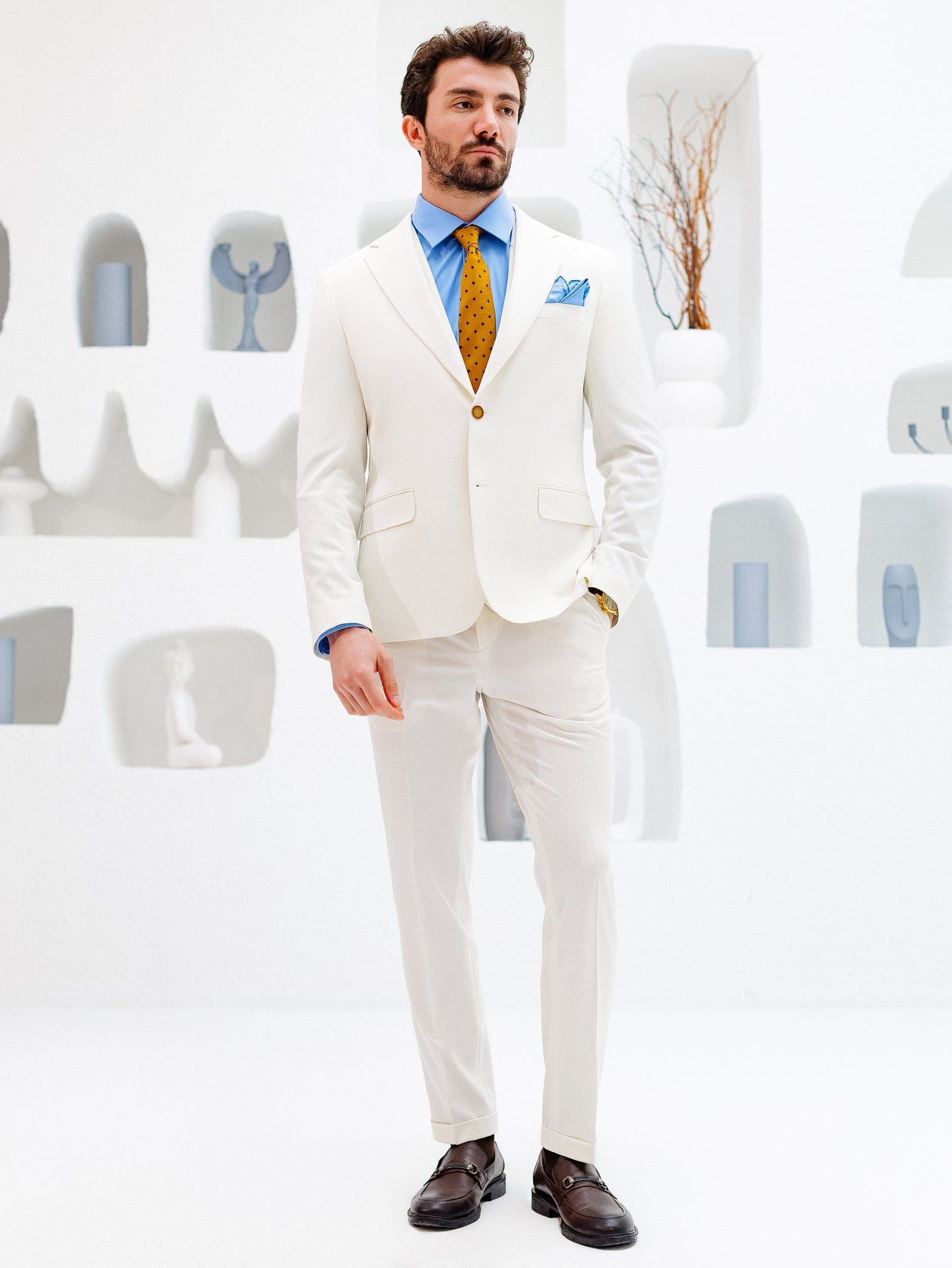 White Slim-Fit Suit 3-Piece VIOSSI