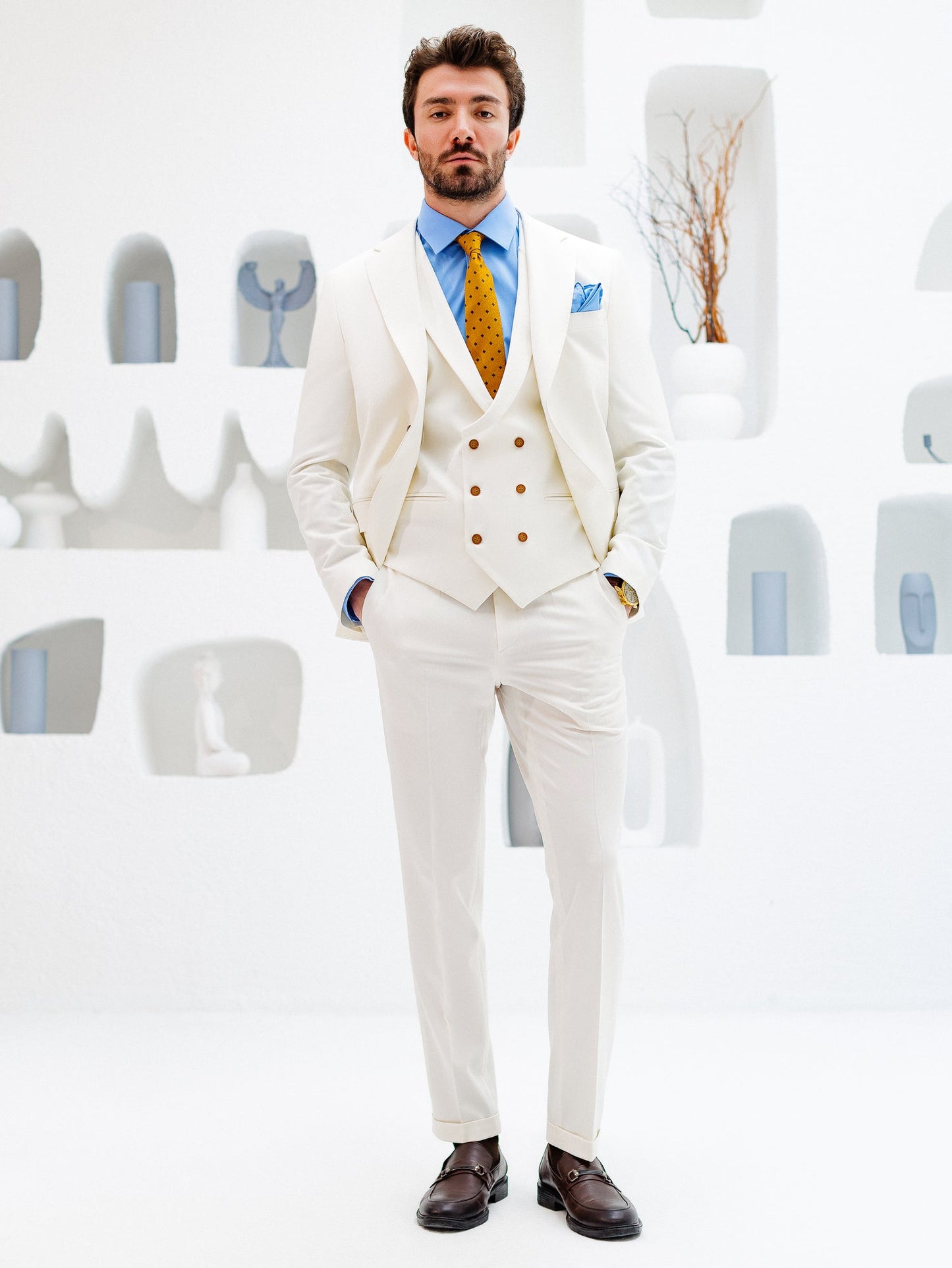 White Slim-Fit Suit 3-Piece VIOSSI