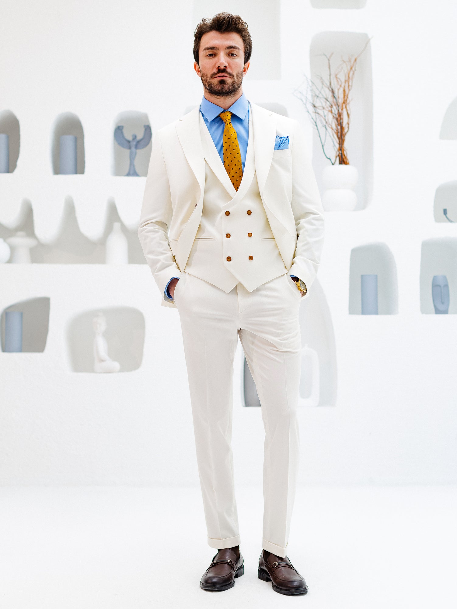 White Slim-Fit Suit 3-Piece VIOSSI