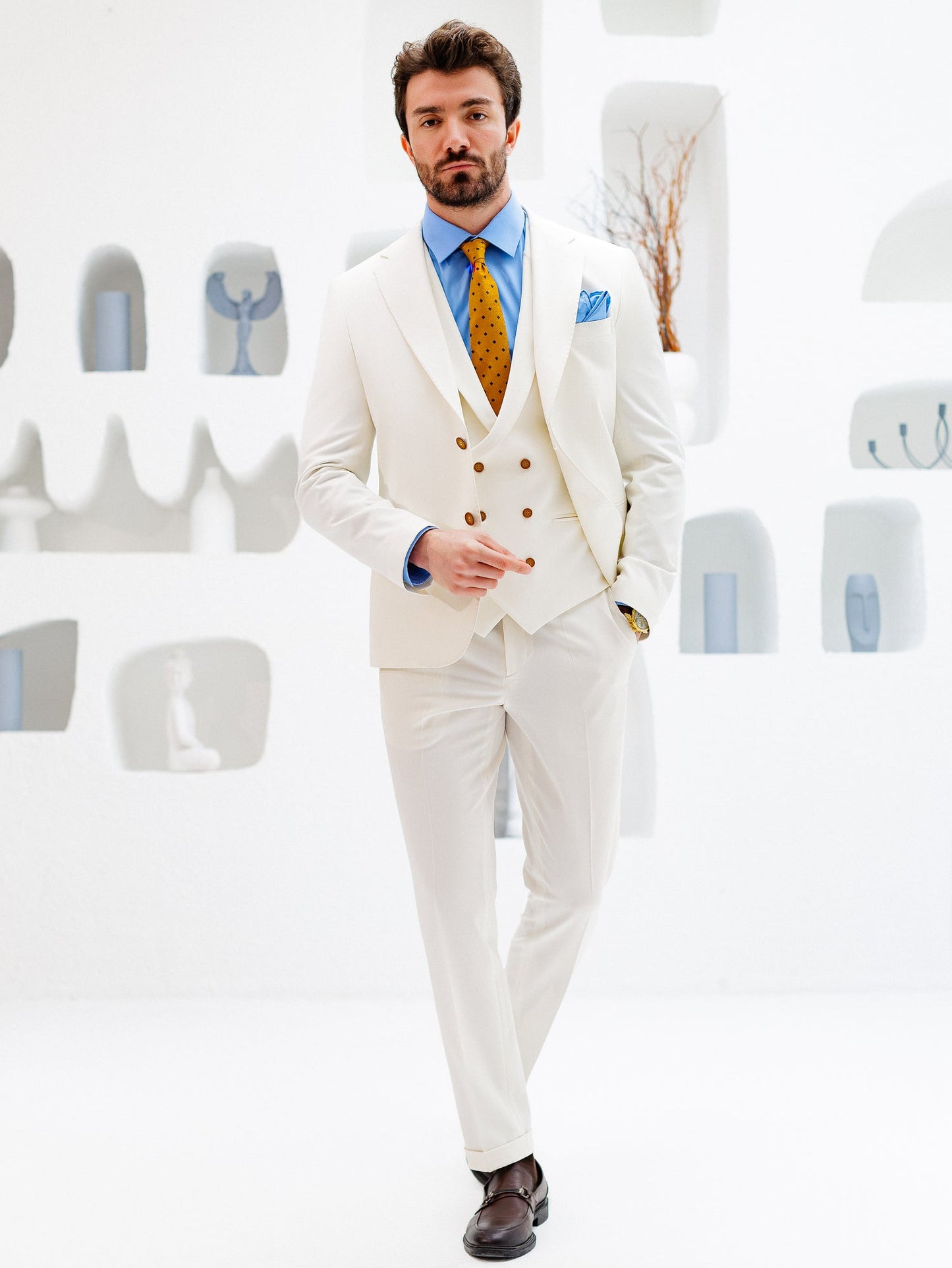 White Slim-Fit Suit 3-Piece VIOSSI