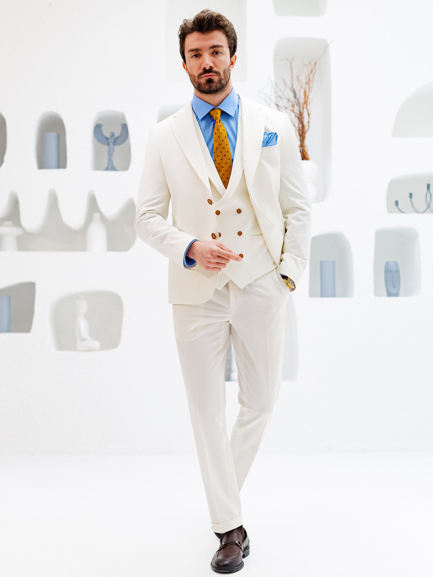 White Slim-Fit Suit 3-Piece VIOSSI