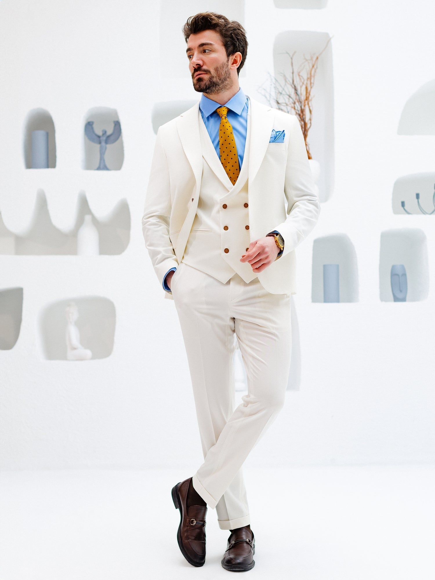 White Slim-Fit Suit 3-Piece VIOSSI