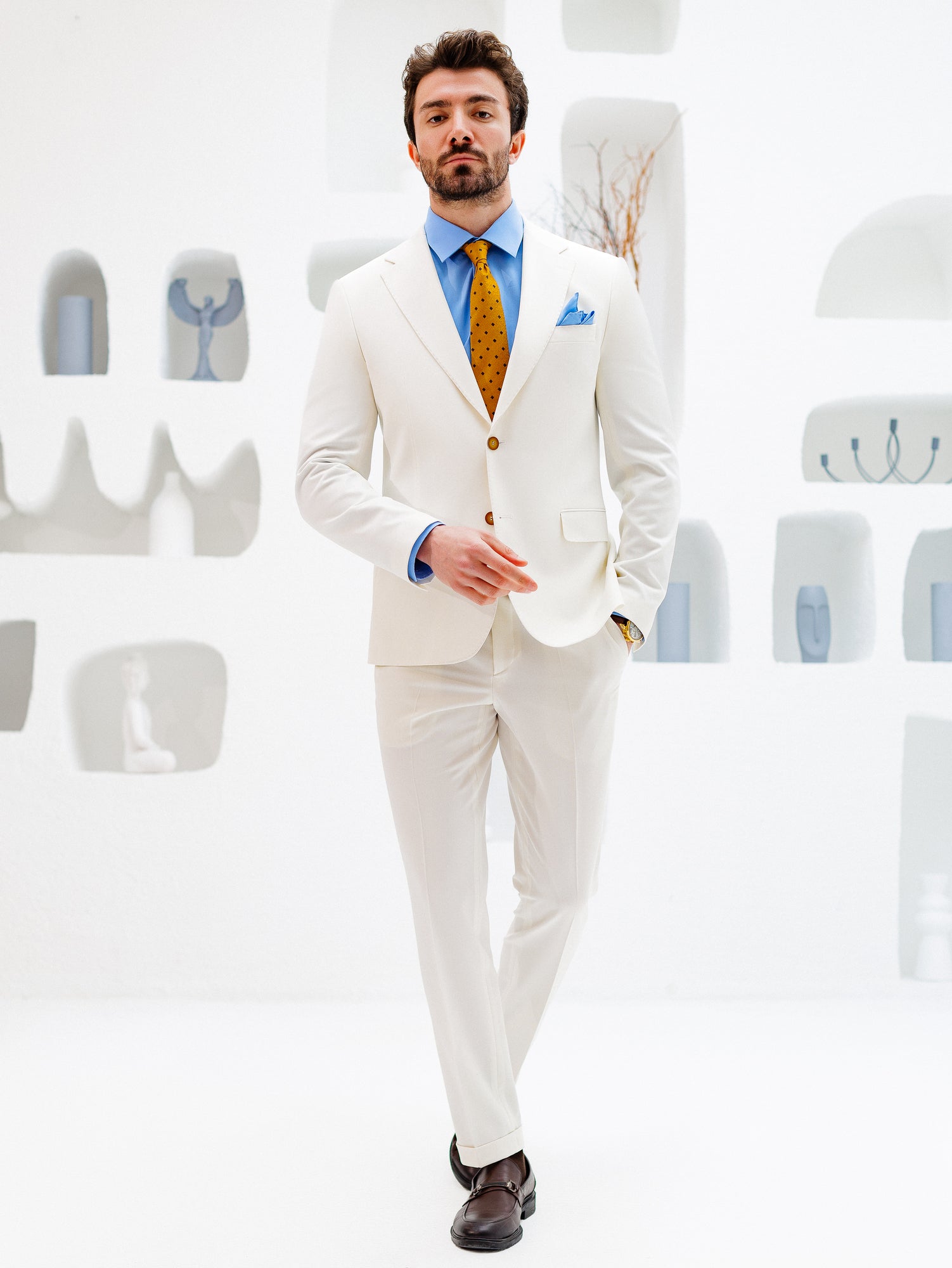 White Slim-Fit Suit 3-Piece VIOSSI