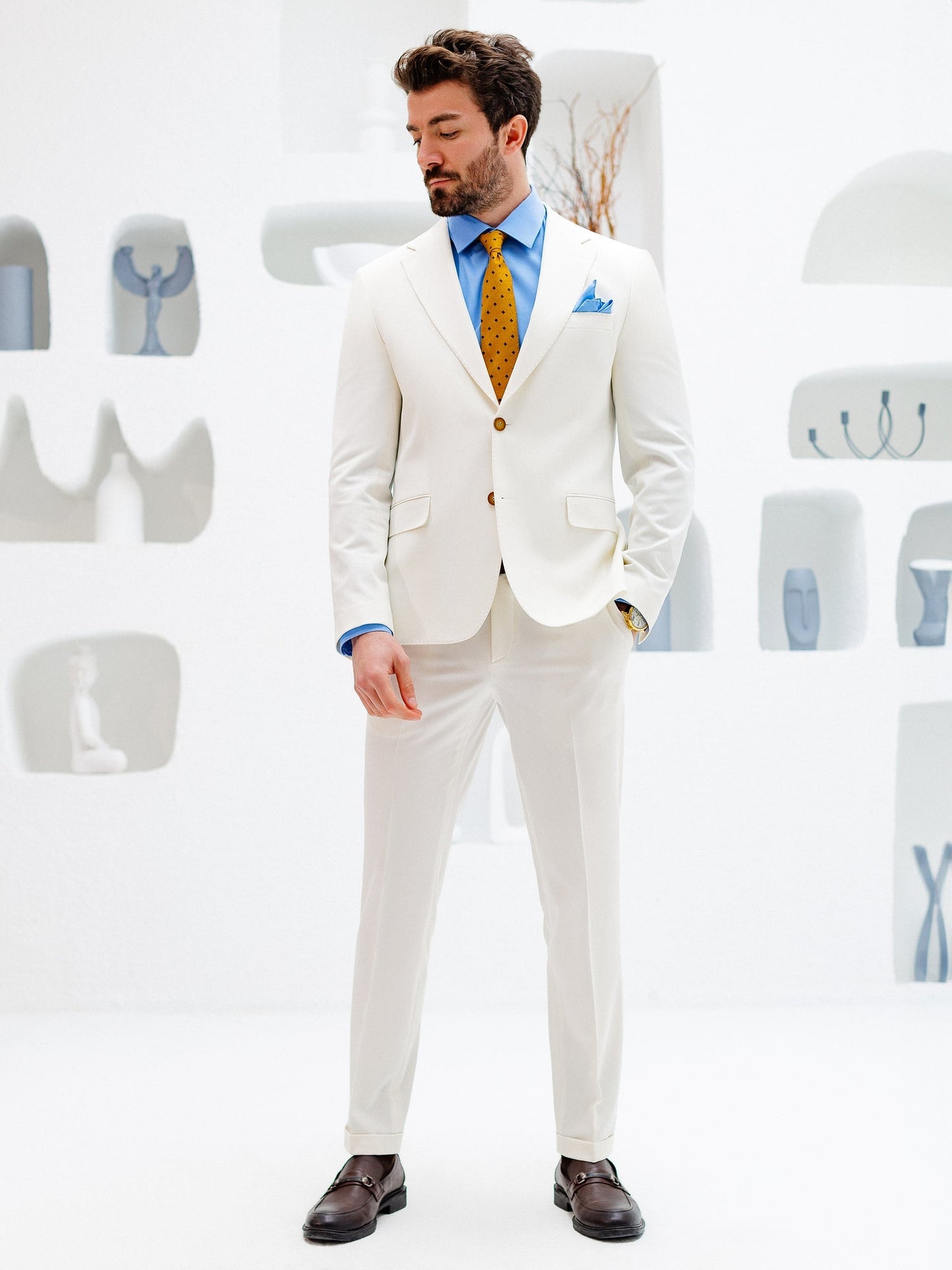 White Slim-Fit Suit 3-Piece VIOSSI