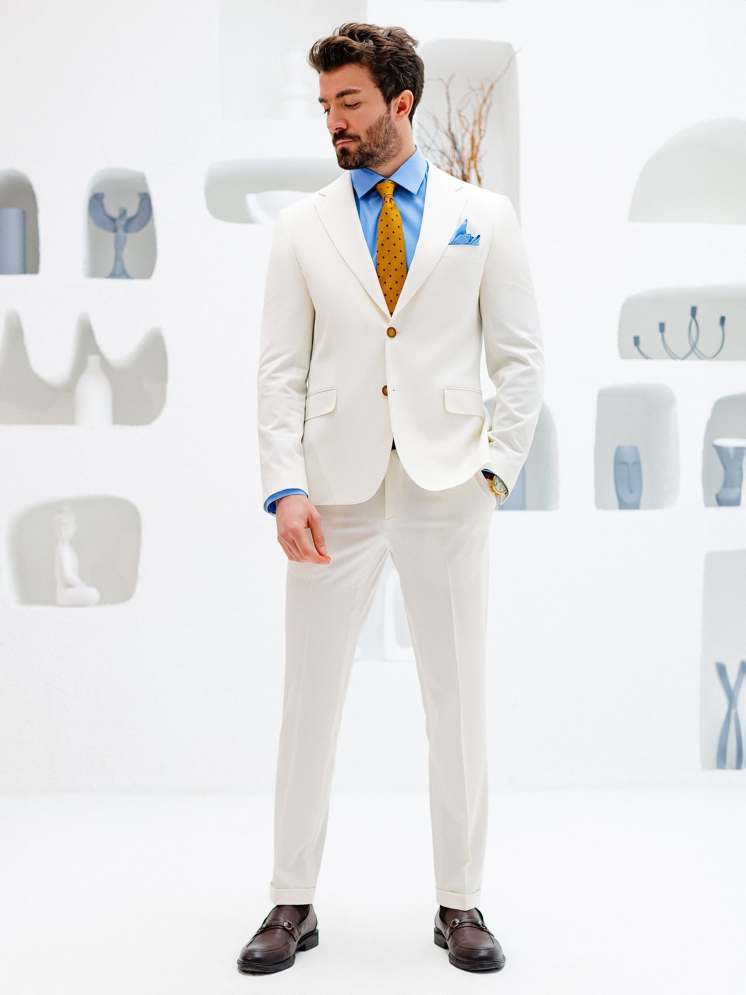 White Slim-Fit Suit 3-Piece VIOSSI