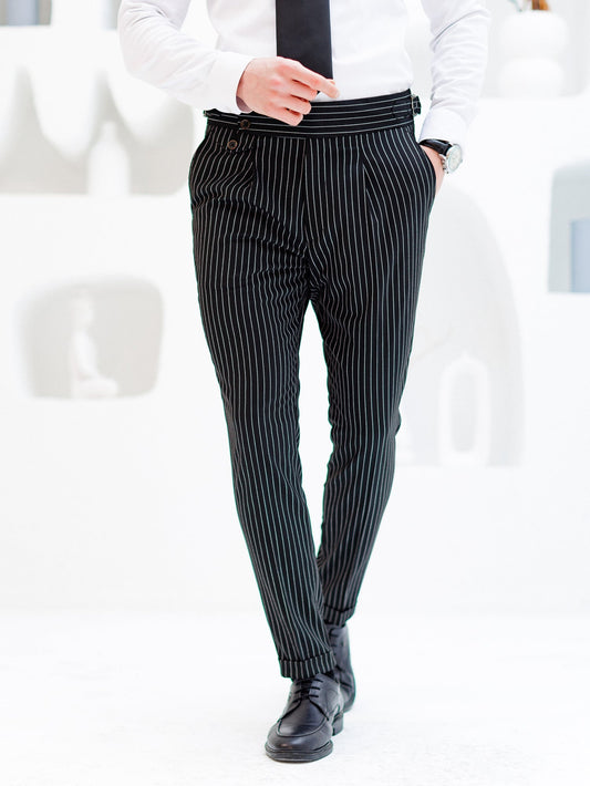 Black Striped High Waist Slim-Fit Pants VIOSSI