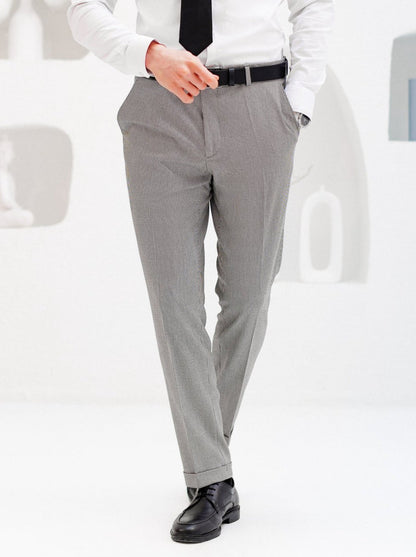 White Houndstooth Mid Waist Slim-Fit Pants VIOSSI