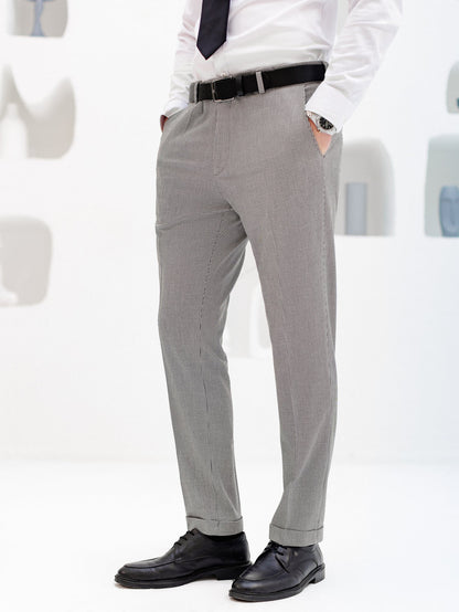White Houndstooth Mid Waist Slim-Fit Pants VIOSSI