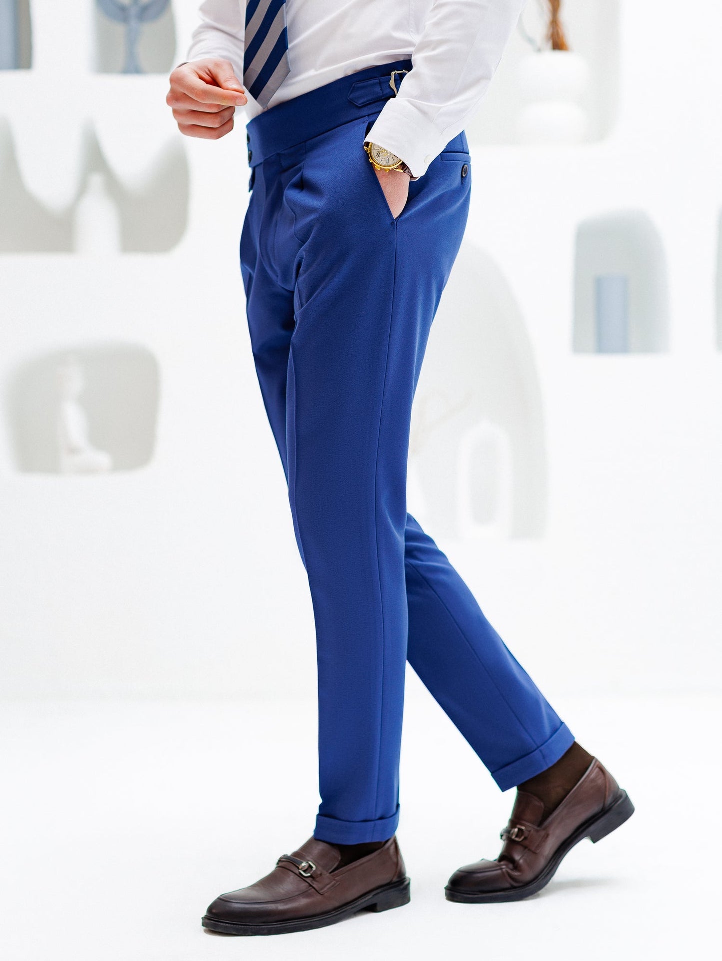 Navy High Waist Slim-Fit Pants VIOSSI