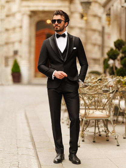 Black Slim-Fit Tuxedo 3-Piece - BRABION