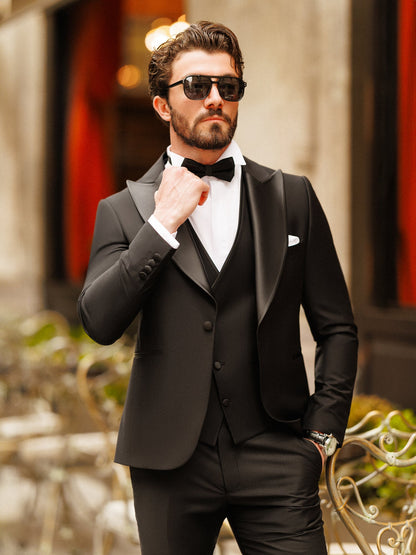 Black Slim-Fit Tuxedo 3-Piece - BRABION