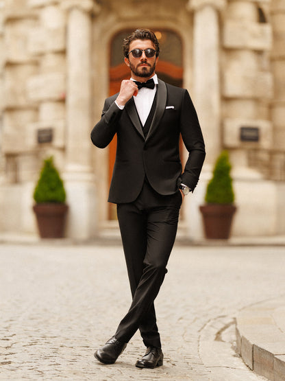 Black Slim-Fit Tuxedo 3-Piece - BRABION