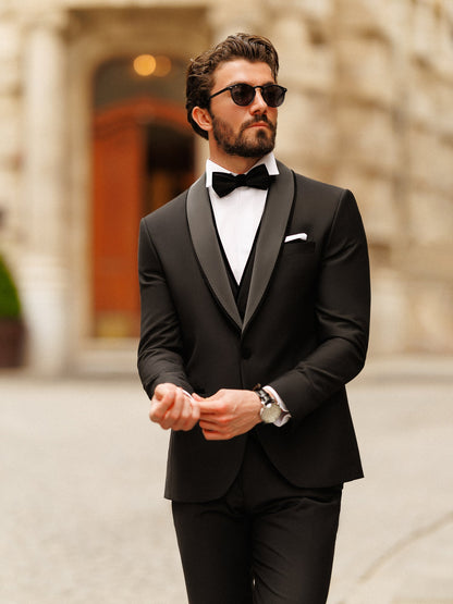 Black Slim-Fit Tuxedo 3-Piece - BRABION