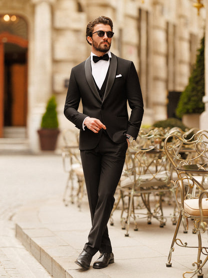 Black Slim-Fit Tuxedo 3-Piece - BRABION
