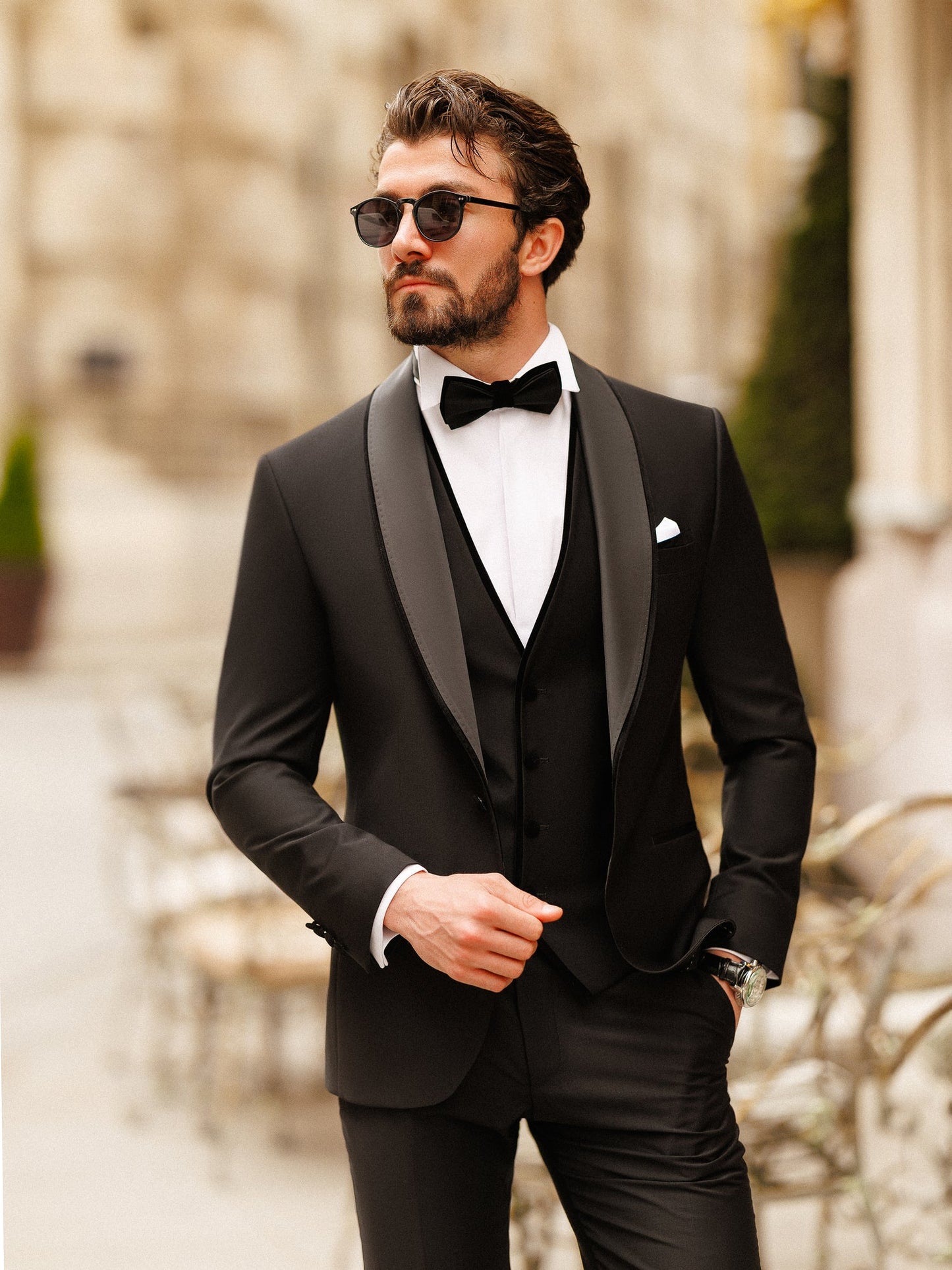 Black Slim-Fit Tuxedo 3-Piece - BRABION