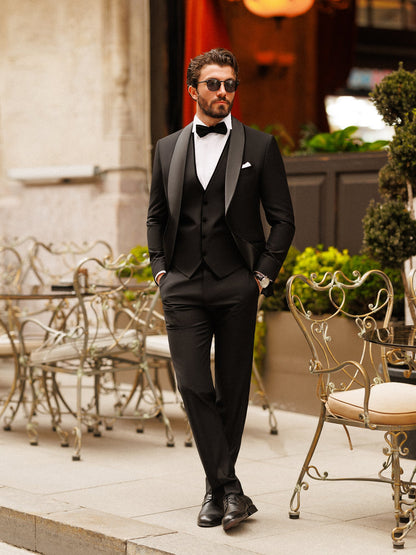 Black Slim-Fit Tuxedo 3-Piece - BRABION