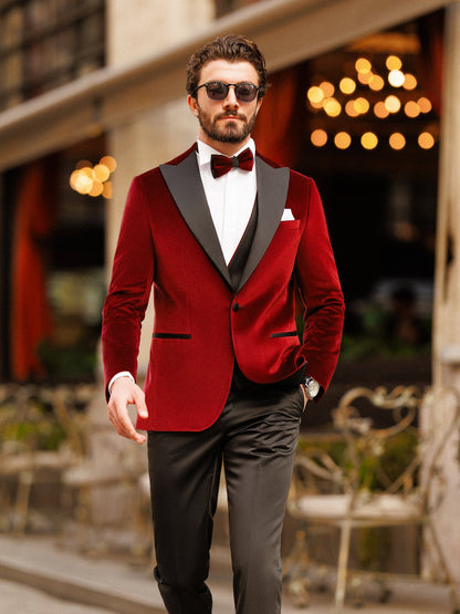 Bordeaux Velvet Slim-Fit Tuxedo 3-Piece