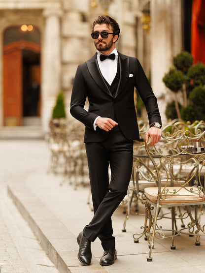 Black Slim-Fit Tuxedo 3-Piece - BRABION
