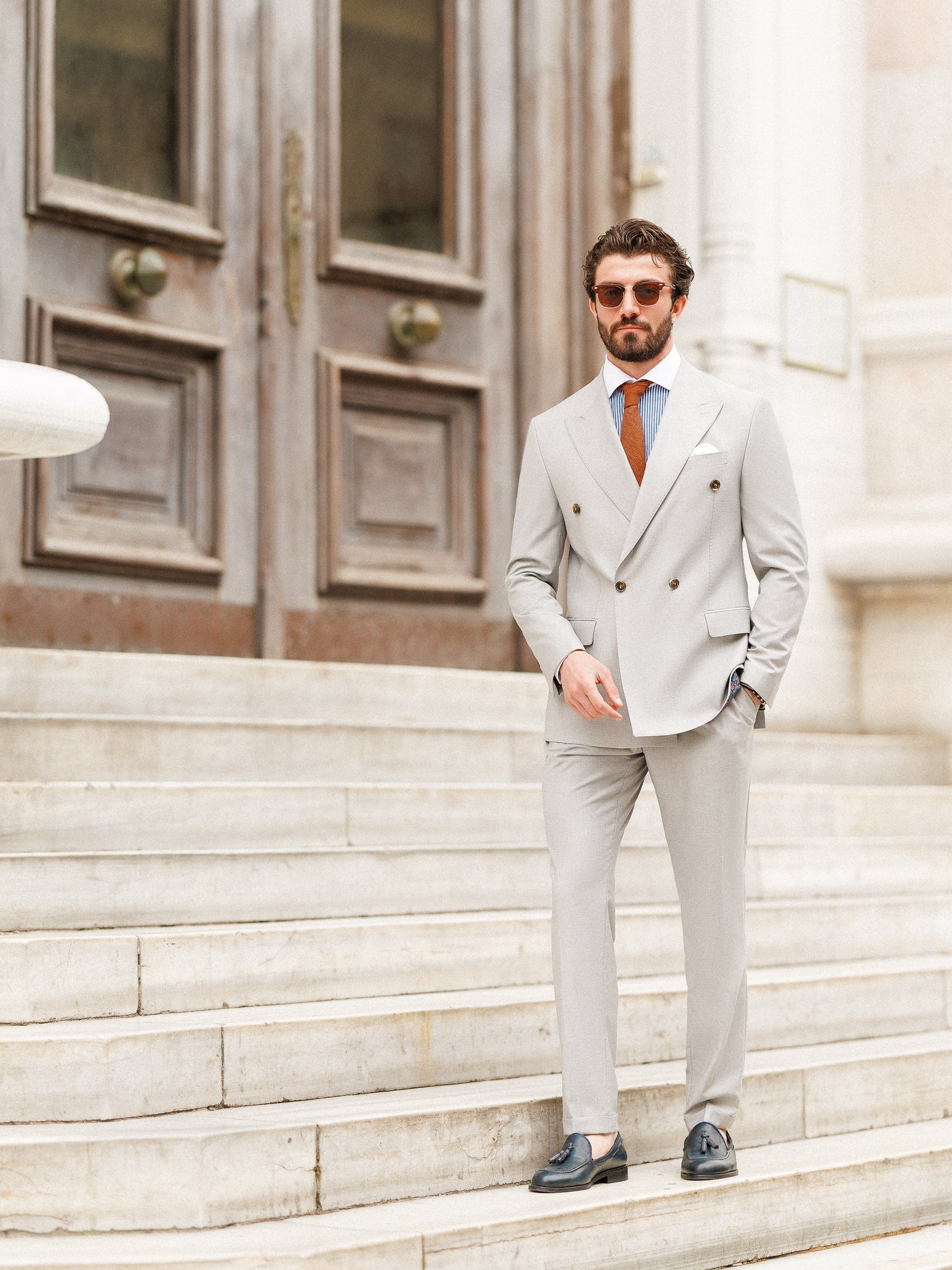 Light Grey Double Breasted Suit 2-Piece VIOSSI