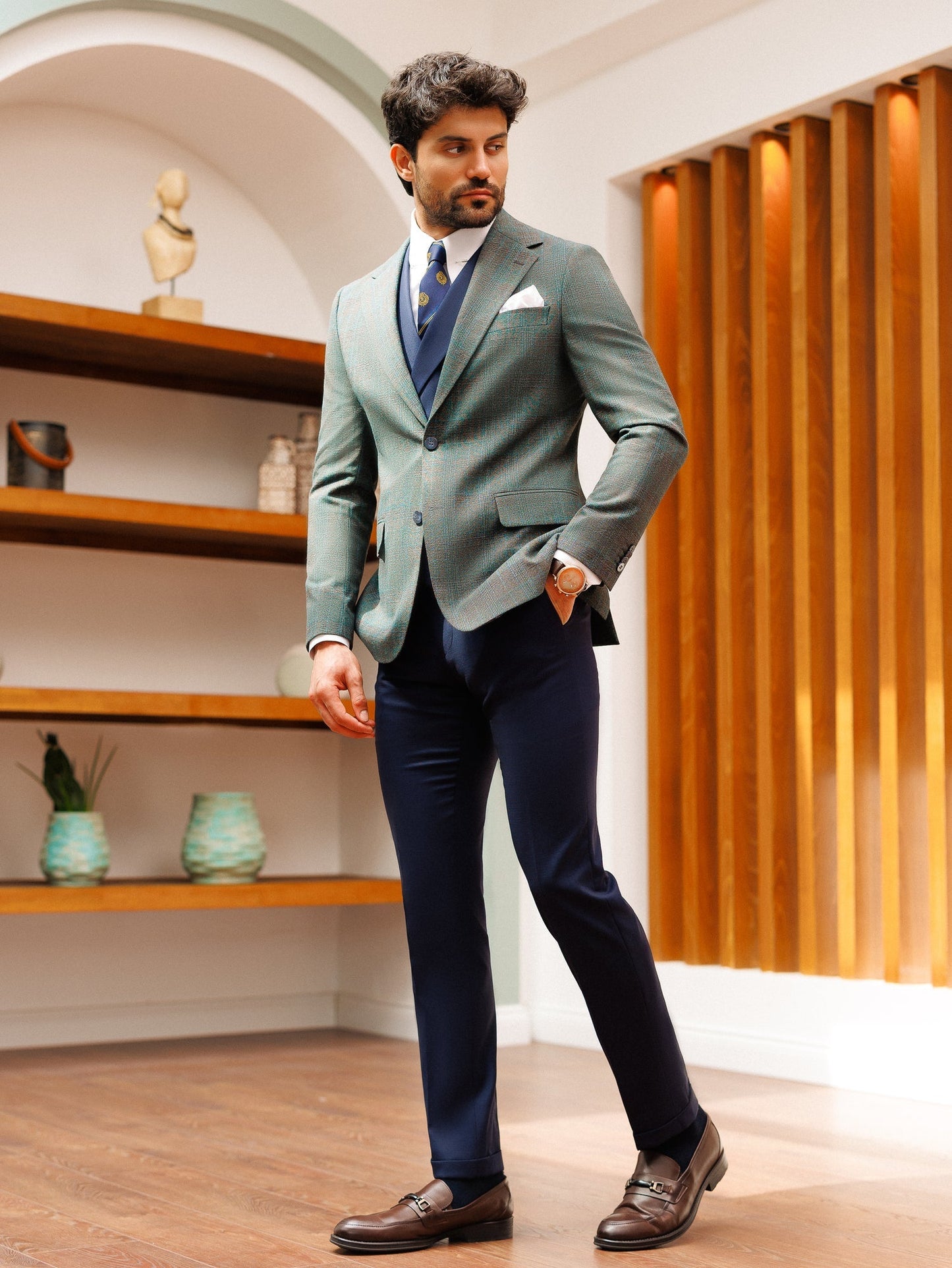 Grey Plaid Slim-Fit Suit 3-Piece VIOSSI