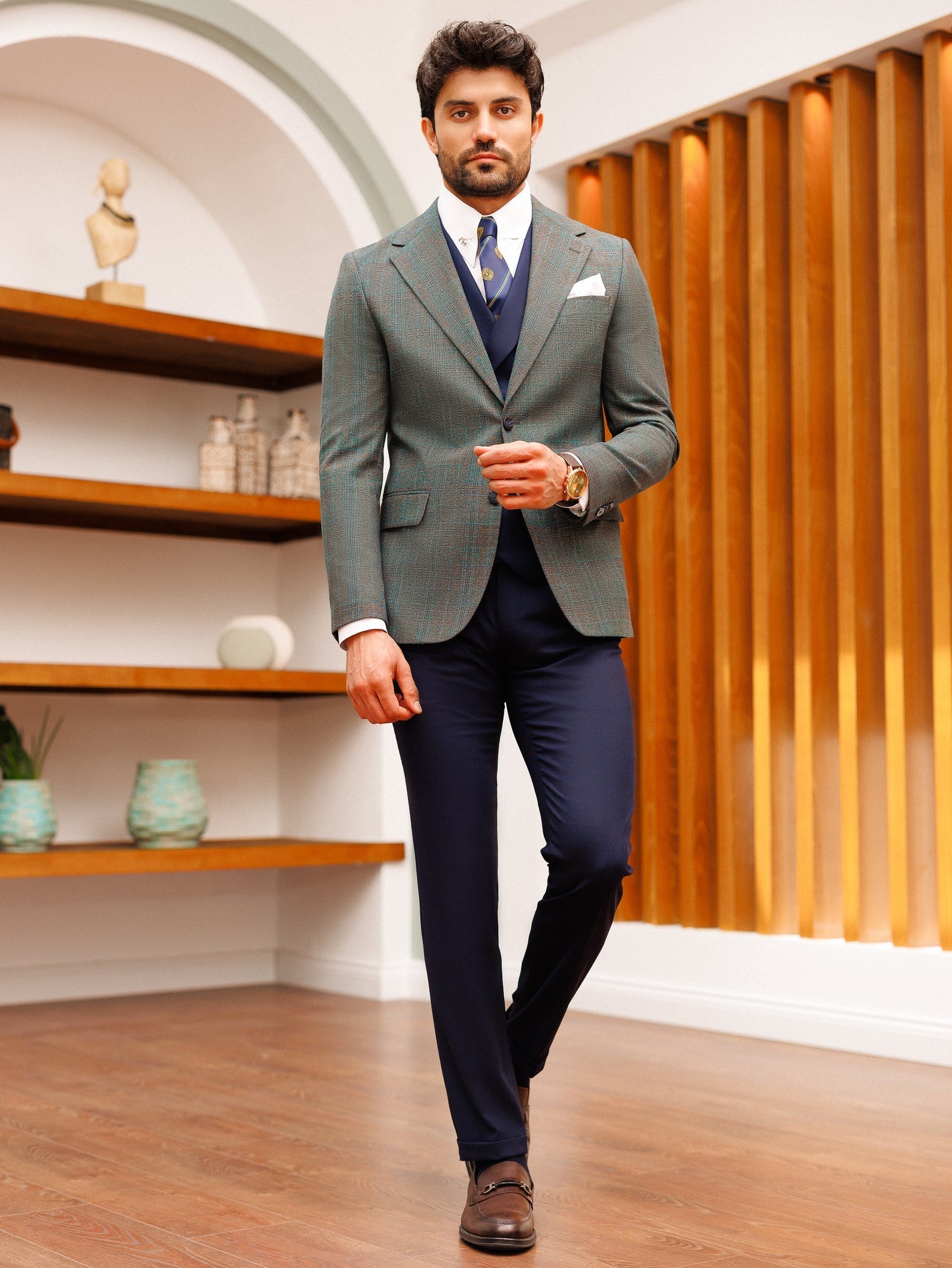 Grey Plaid Slim-Fit Suit 3-Piece VIOSSI
