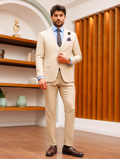 Beige Slim-Fit Suit 3-Piece