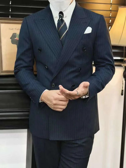 Men’s Navy Blue Striped Veroza Suit